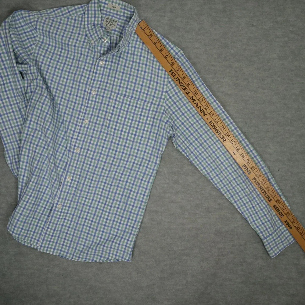 J.Crew Secret Wash Organic Cotton Blue Green Gingham Shirt M Slim Fit‎